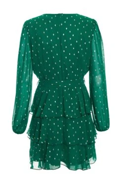 Bottle Green Chiffon Foil Mini Dress -Dazzle Dresses 00100035760 ZB