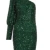 Bottle Green Sequin One Shoulder Mini Dress