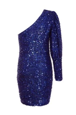Royal Blue Sequin One Shoulder Mini Dress -Dazzle Dresses 00100035762 ZB