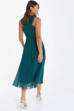 Teal Chiffon Crinkle Halter Neck Midi Dress -Dazzle Dresses 00100035778 XB