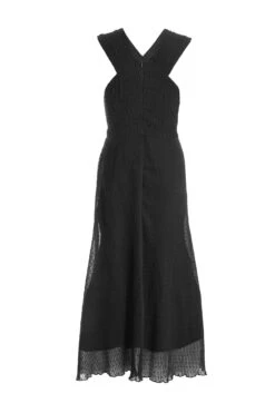 Black Chiffon Crinkle Halter Neck Midi Dress -Dazzle Dresses 00100035779 ZB