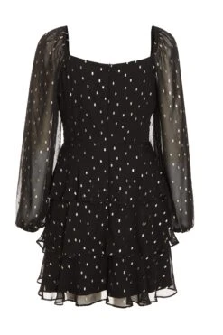 Black Chiffon Foil Tiered Mini Dress -Dazzle Dresses 00100035887 ZB
