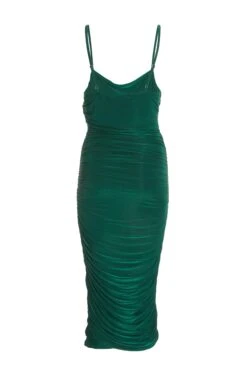 Bottle Green Ruched Bodycon Midi Dress -Dazzle Dresses 00100035908 ZB