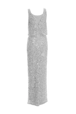 Grey Embellished Split Leg Maxi Dress -Dazzle Dresses 00100035919 ZB