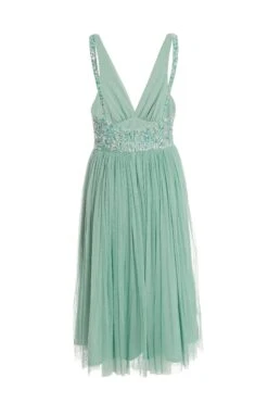 Green Sequin Tulle Midi Dress -Dazzle Dresses 00100035920 ZB