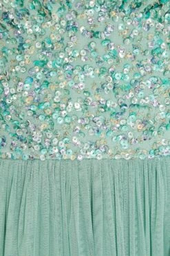 Green Sequin Tulle Midi Dress -Dazzle Dresses 00100035920 ZS