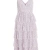 Lilac Sequin Tiered Midi Dress