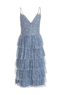 Blue Sequin Tiered Midi Dress -Dazzle Dresses 00100035928 ZB