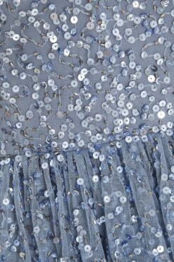 Blue Sequin Tiered Midi Dress -Dazzle Dresses 00100035928 ZS