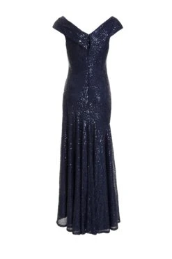 Navy Sequin Ruched Maxi Dress -Dazzle Dresses 00100035930 ZB