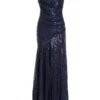 Navy Sequin Ruched Maxi Dress