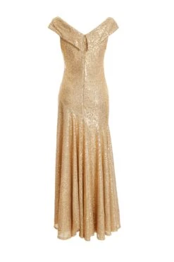 Gold Sequin Ruched Maxi Dress 10 Gold Sequin Ruched Maxi Dress -Dazzle Dresses 00100035932 ZB