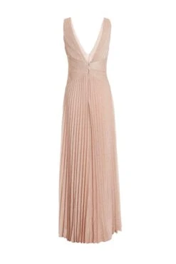 Nude Shimmer Pleated Maxi Dress -Dazzle Dresses 00100035934 ZB