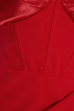 Red Satin Bardot Maxi Dress -Dazzle Dresses 00100035936 ZS