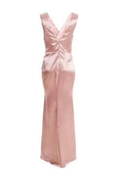 Pink Satin Wrap Split Leg Maxi Dress -Dazzle Dresses 00100035939 ZB