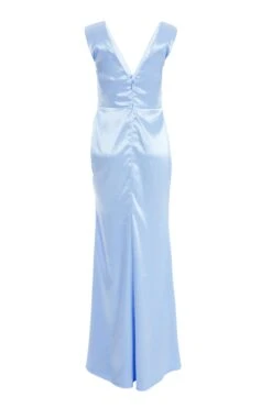 Light Blue Satin Wrap Split Leg Maxi Dress -Dazzle Dresses 00100035941 ZB