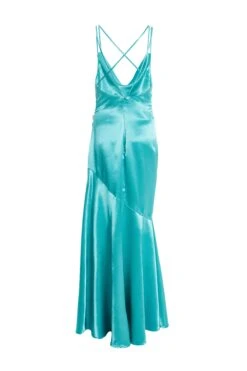 Aqua Satin Cross Back Maxi Dress -Dazzle Dresses 00100035943 ZB