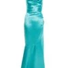 Aqua Satin Cross Back Maxi Dress