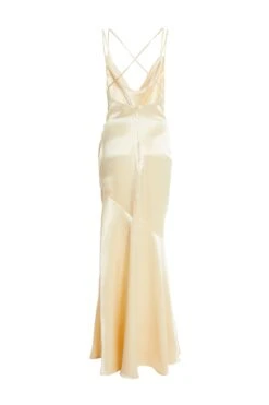Champagne Satin Cross Back Maxi Dress -Dazzle Dresses 00100035945 ZB