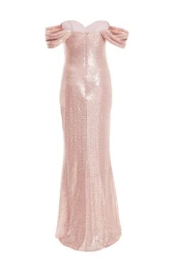Blush Pink Sequin Ruched Maxi Dress -Dazzle Dresses 00100035947 ZB