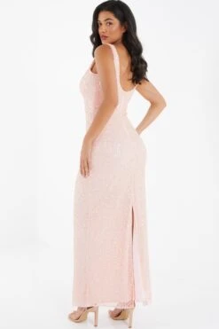 Nude Sequin Maxi Dress -Dazzle Dresses 00100035955 XB