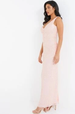 Nude Sequin Maxi Dress -Dazzle Dresses 00100035955 XS