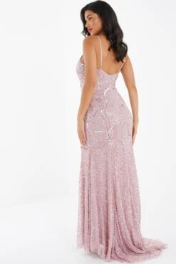 Pink Sequin Fishtail Maxi Dress -Dazzle Dresses 00100035957 XB