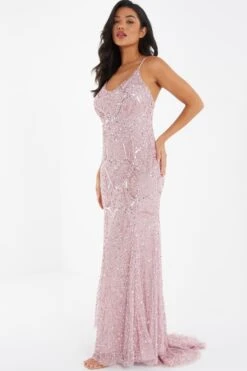 Pink Sequin Fishtail Maxi Dress -Dazzle Dresses 00100035957 XS