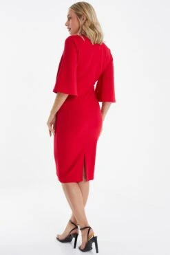 Red Tie Front Midi Dress -Dazzle Dresses 00100035999 XB