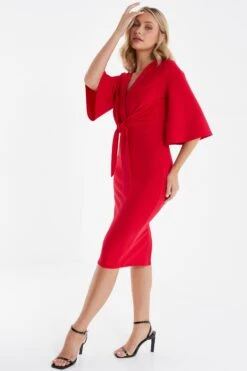 Red Tie Front Midi Dress -Dazzle Dresses 00100035999 XS
