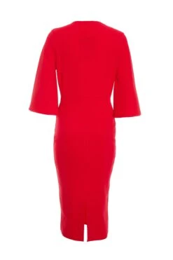 Red Tie Front Midi Dress -Dazzle Dresses 00100035999 ZB
