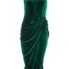 Bottle Green Velvet Ruched Midi Dress