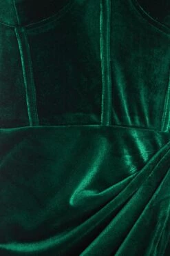 Bottle Green Velvet Ruched Midi Dress -Dazzle Dresses 00100036001 ZS