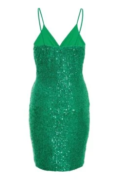 Green Sequin Wrap Mini Dress -Dazzle Dresses 00100036006 ZB
