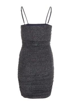 Grey Glitter Ruched Bodycon Mini Dress -Dazzle Dresses 00100036013 ZB