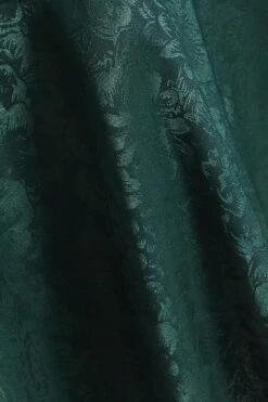 Bottle Green Satin Jacquard Floral Mini Dress -Dazzle Dresses 00100036024 ZS