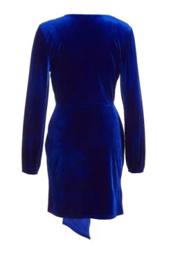 Royal Blue Velvet Sash Bodycon Dress -Dazzle Dresses 00100036068 ZB