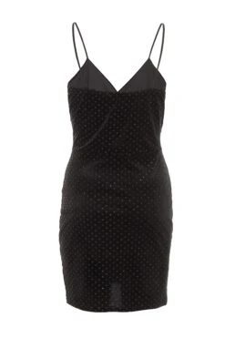 Black Velvet Glitter Polka Dot Mini Dress -Dazzle Dresses 00100036074 ZB