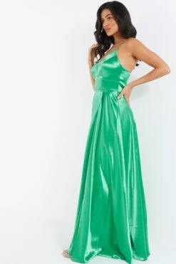 Jade Green Satin Maxi Dress -Dazzle Dresses 00100036084 XS