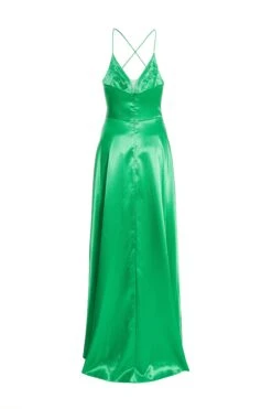 Jade Green Satin Maxi Dress -Dazzle Dresses 00100036084 ZB
