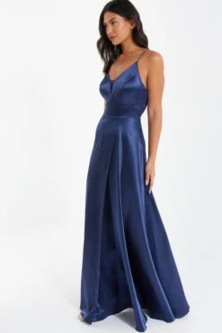 Navy Satin Maxi Dress -Dazzle Dresses 00100036085 XS