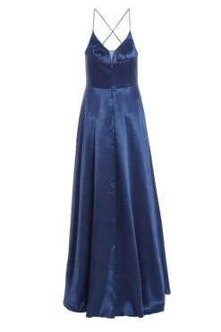 Navy Satin Maxi Dress -Dazzle Dresses 00100036085 ZB