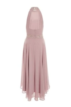 Pink Embellished Chiffon High Neck Midaxi Dress -Dazzle Dresses 00100036088 ZB