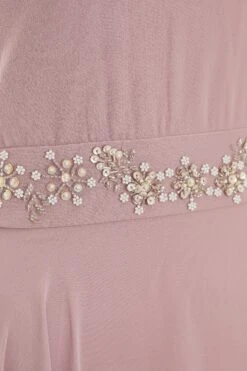 Pink Embellished Chiffon High Neck Midaxi Dress -Dazzle Dresses 00100036088 ZS