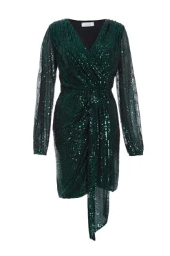 Bottle Green Sequin Sash Bodycon Dress