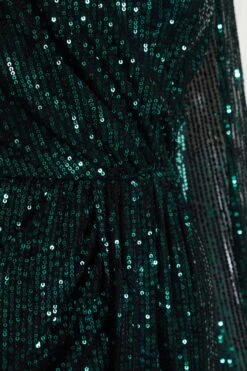 Bottle Green Sequin Sash Bodycon Dress -Dazzle Dresses 00100036112 ZS