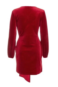 Red Velvet Sash Bodycon Dress -Dazzle Dresses 00100036114 ZB
