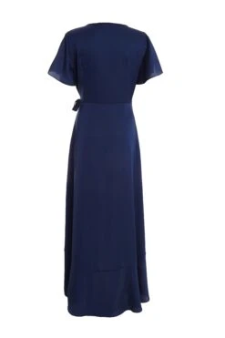 Navy Satin Wrap Maxi Dress -Dazzle Dresses 00100036141 ZB