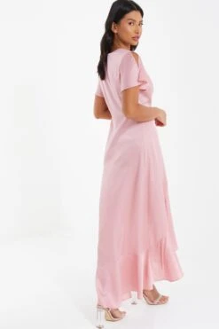 Pink Satin Wrap Maxi Dress -Dazzle Dresses 00100036142 XB