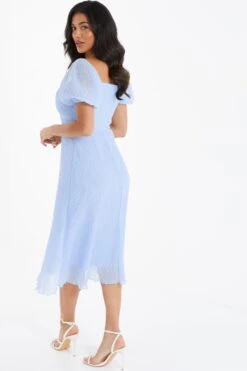 Light Blue Chiffon Crinkle Midi Dress -Dazzle Dresses 00100036159 XB